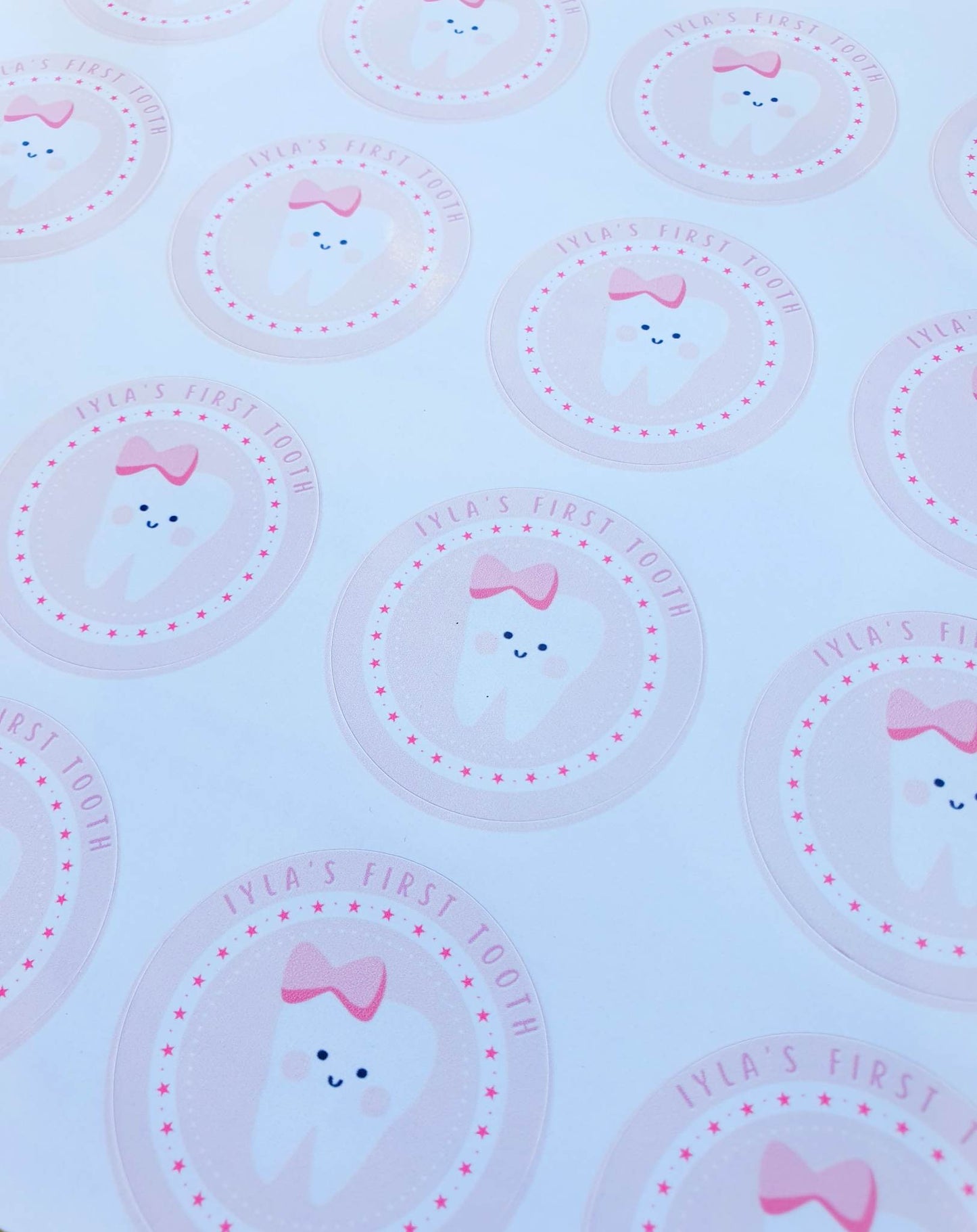 First tooth circle stickers | Pink and White