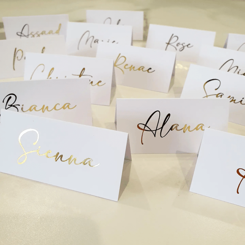 Place cards | Name cards | Folded Circle Flat Wavey | Gold Silver Rose Gold foil
